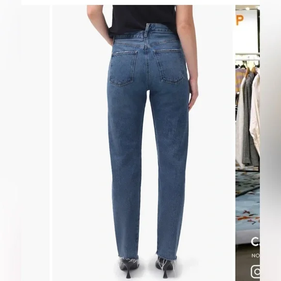 AGOLDE Crisscross High Waist Raw Hem Straight Leg Organic Cotton Jeans - Picture 2 of 5